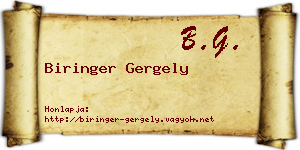 Biringer Gergely névjegykártya